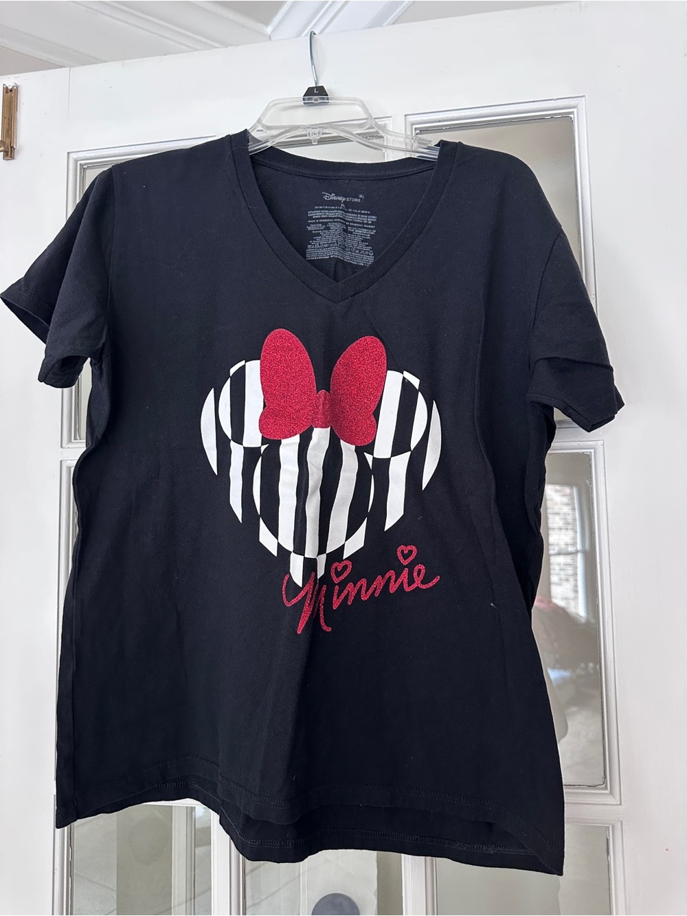 Disney Black Tee with Red Glitter Minnie Bow